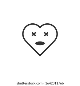 Black contour heart with emotions on a white background. Emoji surprise heart