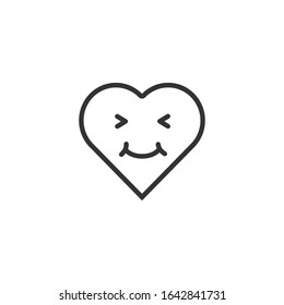 Black contour heart with emotions on a white background. Emoji happy heart
