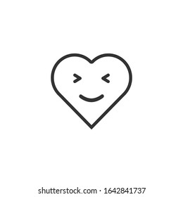 Black contour heart with emotions on a white background. Emoji happy heart