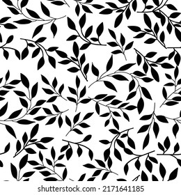 Black Contour Leaves Seamless Pattern On Stock Vector (Royalty Free ...