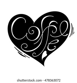 Black contour lettering heart on white background