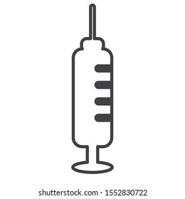 Black contour line of syringe icon on white background. Vaccination,  epidemic stop, drug injection. Healthcare concept illustration for banner or website ui. Medical flat vector