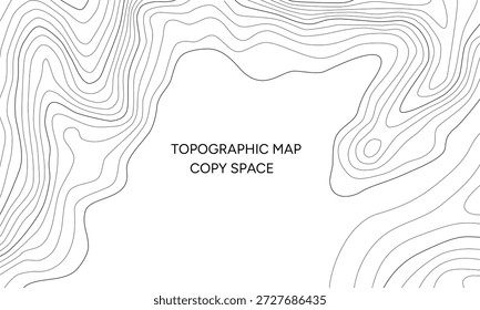 Mapa topográfico de línea de contorno negro con fondo abstracto del espacio de copia medio.