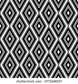 Black contour linear rhombuses isolated on white background. Monochrome geometric seamless pattern. Vector simple flat graphic illustration. Texture.