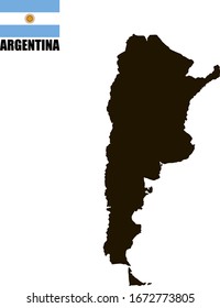 Black contour map of Argentina with national flag