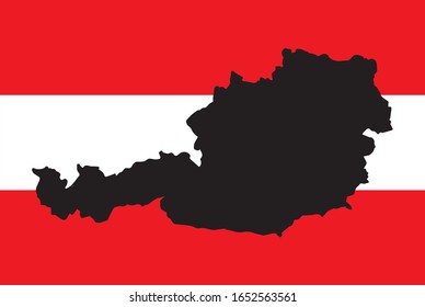 black contour map of austria on national flag background
