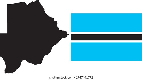 Black contour map of Botswana with national flag