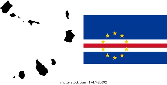Black contour map of Cape Verde with national flag