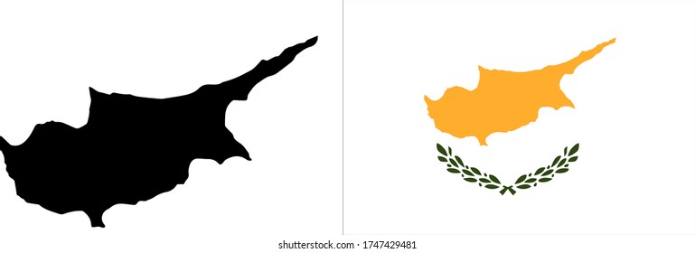 Black contour map of Cyprus with national flag