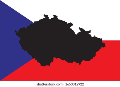 Mapa negro del contorno de la República Checa sobre el fondo de la bandera nacional