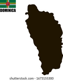 Black contour map of Dominica with national flag