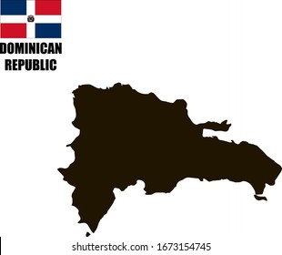 Black contour map of Dominican Republic with national flag