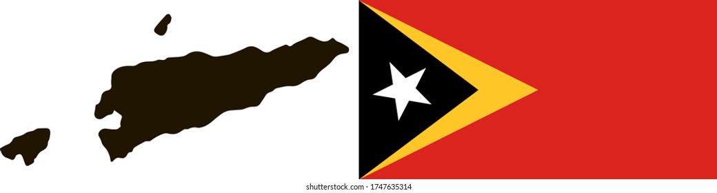 Mapa de color negro de Timor Oriental con bandera nacional