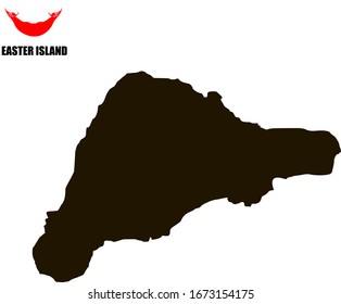 Black contour map of Easter Island with national flag