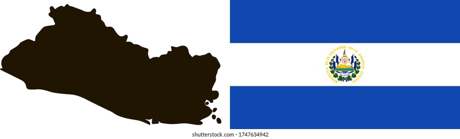 Black contour map of El Salvador with national flag