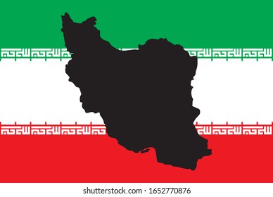 schwarze Konturkarte des Iran auf nationaler Flagge