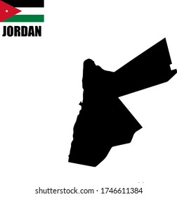 Black contour map of Jordan with national flag

