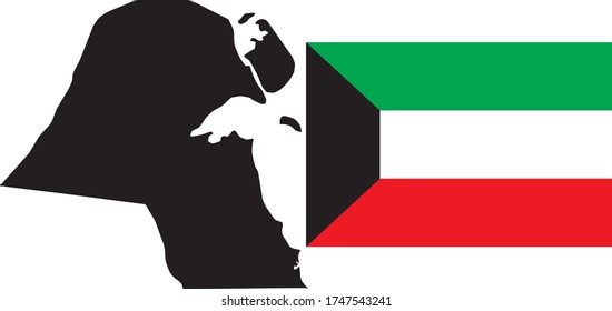 Mapa del contorno negro de Kuwait con bandera nacional