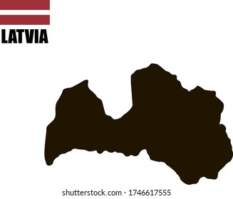 Black contour map of Latvia with national flag