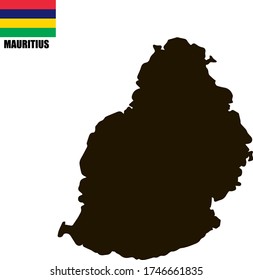 Black contour map of Mauritius coast with national flag