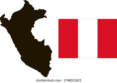 Black contour map of Peru with national flag