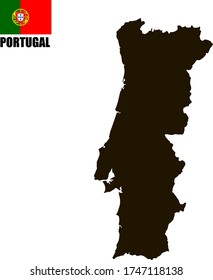 Black contour map of Portugal with national flag