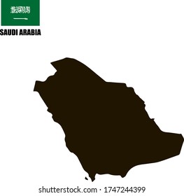 Black contour map of Saudi Arabia with national flag