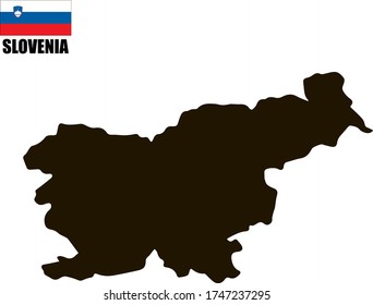 Black contour map of Slovenia with national flag