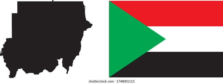Mapa negro de la bandera del mapa de Sudán con bandera nacional