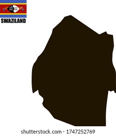 Black contour map of Swaziland with national flag