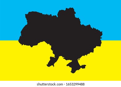 Mapa negro de Ucrania sobre fondo de bandera nacional