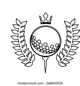 black contour with olive branchs with golf ball and crown