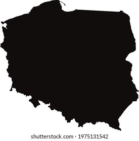 Black contour of Poland, map of Poland