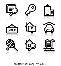 Black contour real estate web icons V2