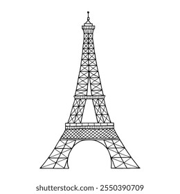 Silhueta de contorno preto da Torre Eiffel ilustração desenhada à mão vetor. Símbolo de Paris. Desenho vintage pintado por tintas para ícone, logotipo ou design