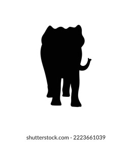 Black contour silhouette of an elephant facing the viewer, vector illustration isolated on white background. Black shape of elephant full length for emblems and design.