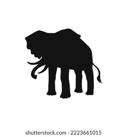 Black contour silhouette of elephant side view, flat vector illustration isolated on white background. African elephant cut out silhouette dark shape and outline.