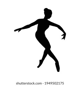 Black contour silhouette of graceful ballerina flat vector illustration isolated.