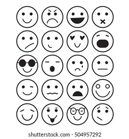 Black Contour Smilies Icons Different Emotions Stock Vector (Royalty ...