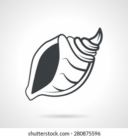 Black contour spiral shell of gastropod. Flat vector icon on white background.