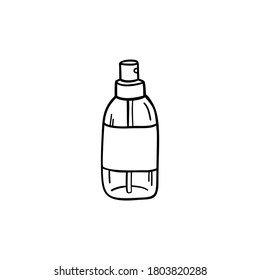 Black Contour Spray Bottle Isolated On White. Doodle Vector Illustration. 