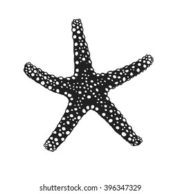 Black contour starfish illustration. Black Ink art work. Hand Drawn marine illustration. Vector nautical illustration. Ink drawing sea stars