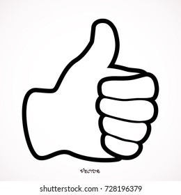 Black contour of thumb up icon on white background, vector logo