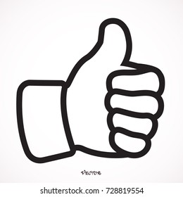 Black contour of thumb up icon on white background, vector logo