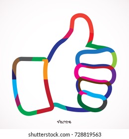Black contour of thumb up icon on white background, vector logo