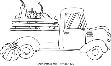 Black Contour Truck Pumpkins Coloring Page Stock Vector (royalty Free 