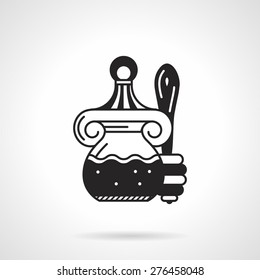 Black contour vector icon for honey jar and stick on white background.