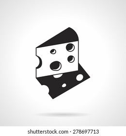 Black contour vector icon for triangle cheese with holes on white background
