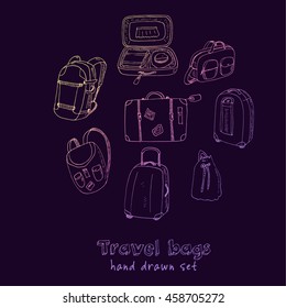 Black contours of different travel bags and suitcases Vector illustration