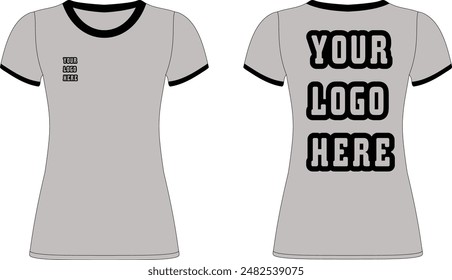 Black Contrast Trim Custom Design Women White T-Shirt flat sketch mockup